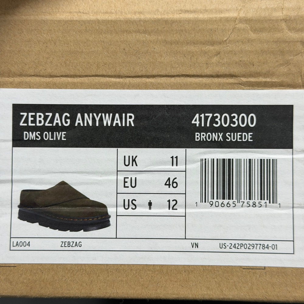 Dr. Martens Mules Mens 12 Zebzag Anywair Olive Bronx Suede EUC - Picture 9 of 10